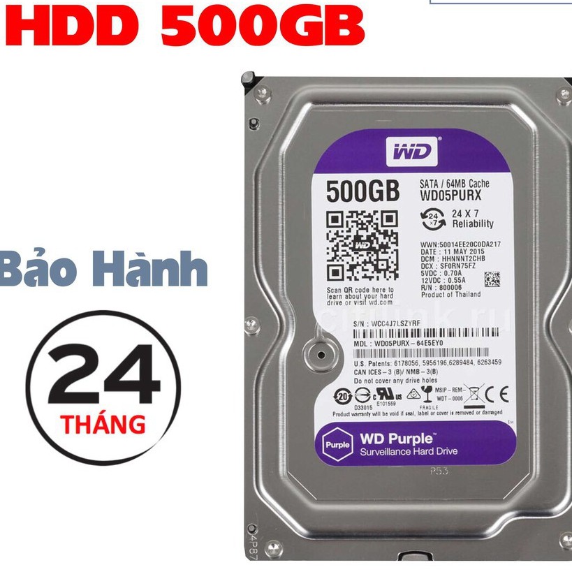 Ổ Cứng HDD 500G Western Purple ( Tím )-Bảo hành 3 Tháng | BigBuy360 - bigbuy360.vn