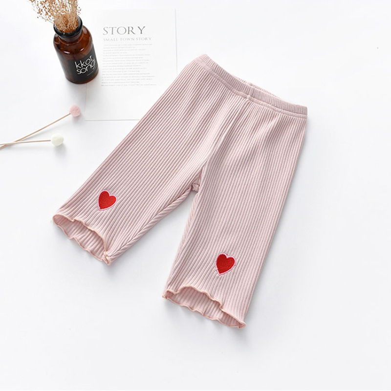 Quần Short Legging Thêu Hình Trái Tim Đỏ Cho Bé Gái