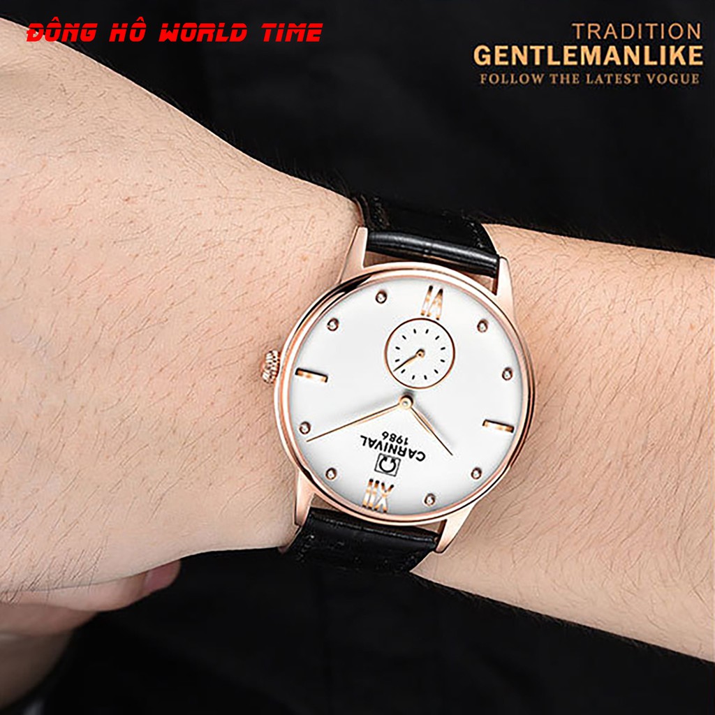 Đồng hồ nam dây da Carnival 8708G mặt kính saphire chống xước, fullbox và bảo hành 3 năm