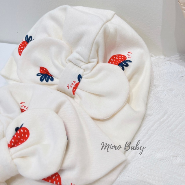 Mũ nón turban màu trắng kem họa tiết quả dâu xinh xắn cho bé MTB88 Mimo Baby