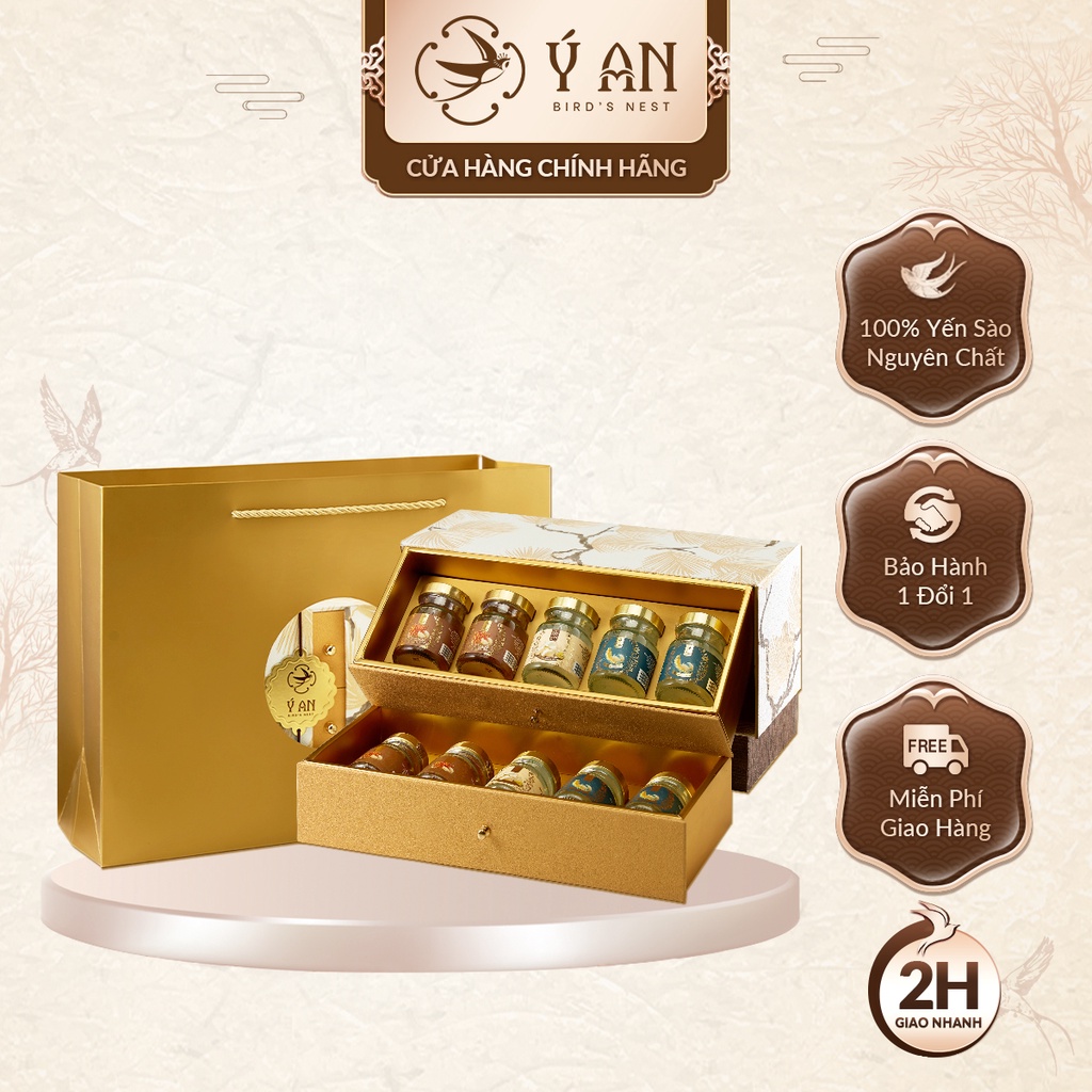Hộp quà tặng ngăn kéo sang trọng yến đảo chưng sẵn Ý An bổ dưỡng 10 hũ x 70ml