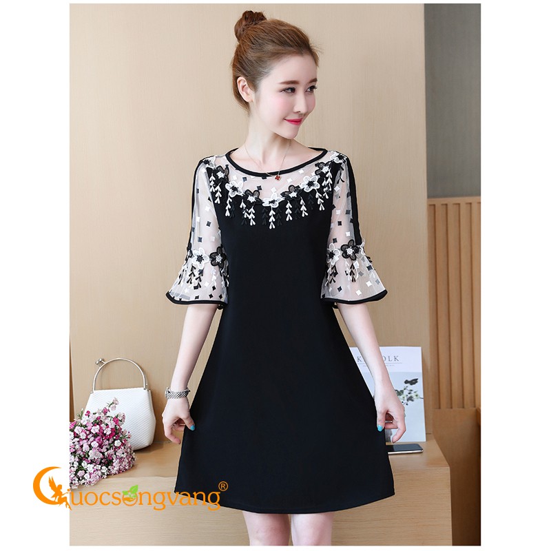 Váy đầm big size đầm xòe giấu bụng màu đen GLV071 Cuocsongvang