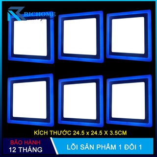 Bộ 6đèn ốp trần, đèn led ốp trần nổi 24w 2 màu 3 chế độ thiết kế vuông thay đổi ánh sáng theo mỗi lần bật tắt công tắc