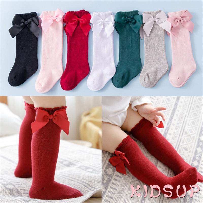 Tất Cotton Dài Màu Trơn Thoáng Khí Cho Bé