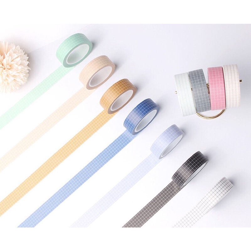 Cuộn băng giấy washi trang trí đa năng 10m, Cuộn băng keo Washi Tape Caro nhiều màu sắc CICIBOX