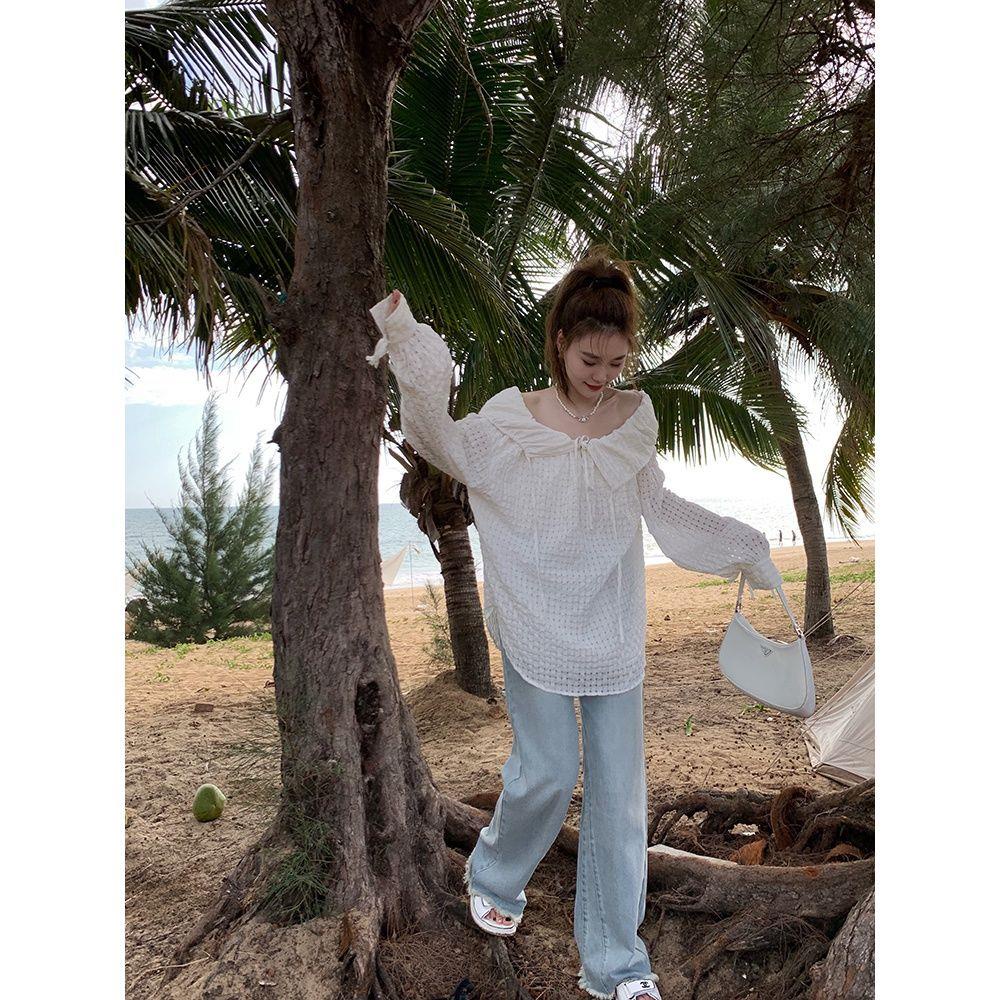 Hàng Mới Về Áo Kiểu Tay Dài Trễ Vai Thắt Dây Thời Trang Xuân Thu 2022