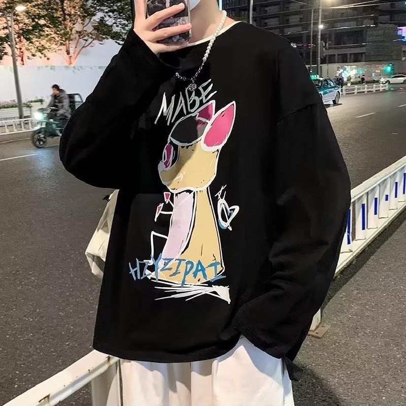 Áo Thun Tay Dài Dáng Rộng In Họa Tiết Hoạt Hình Thoải Mái Thời Trang Cho Nam Và Nữ size M-5XL