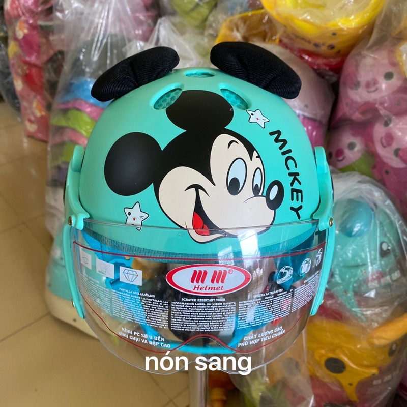 Mũ bảo hiểm trẻ em hình Mickey có kính tư 1-7 tuổi