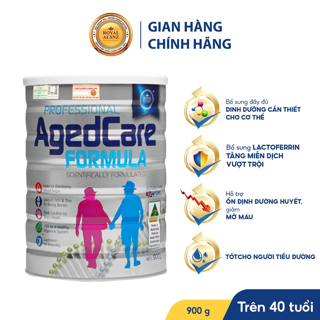 Sữa Bột Hoàng Gia Úc Royal Ausnz AGED CARE FORMULA Bổ Sung Dinh Dưỡng Cho Người Trên 40 Tuổi 900g