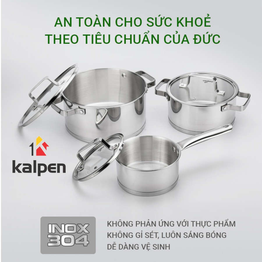 Bộ 3 nồi Inox 304 cao cấp 5 đáy Kalpen Gliter KP-3568 xuất Đức - Bảo hành 5 năm