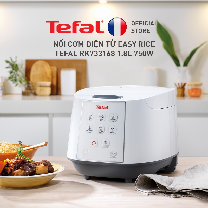 Nồi cơm điện tử Tefal RK733/2168 - 1.8L 750W - Lòng nồi niêu vân đá cao cấp - Giữ ấm 12 tiếng - Công nghệ Fuzzy Logic