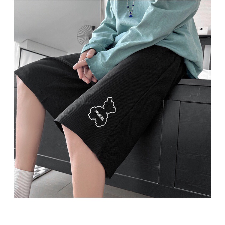 Quần đùi nam nữ vải tổ ong cao cấp - Quần short Unisex thêu hình gấu trúc cực đáng yêu.