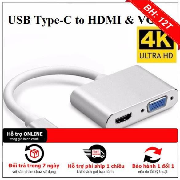 Bộ chia bộ chuyển USB 3.1 USB C Type C sang HDMI và VGA ( HDMI + VGA )