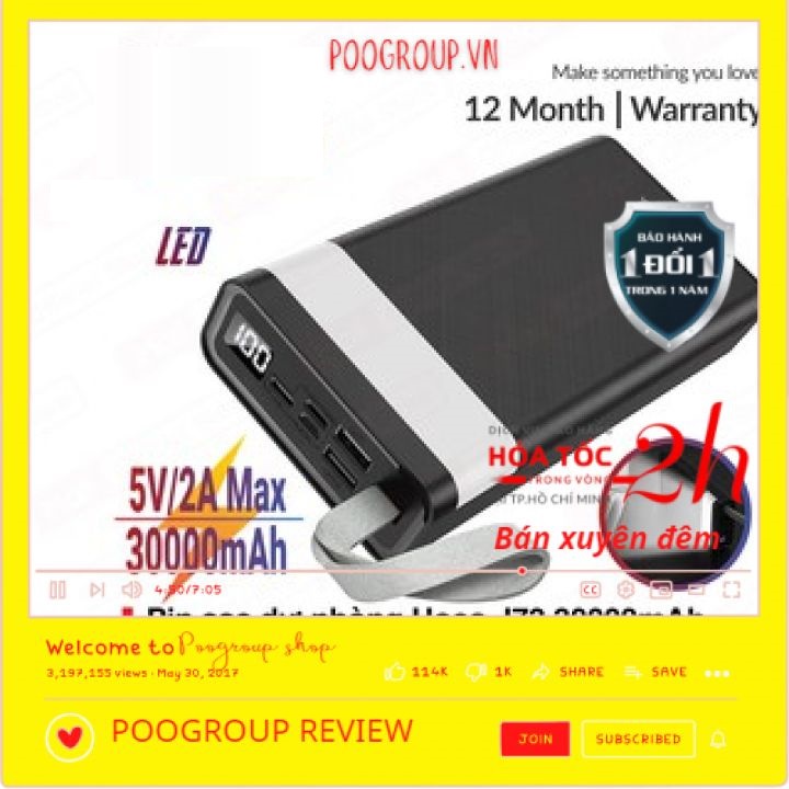 Pin Sạc dự phòng J73 Hoco 30.000mAh Có Đèn Chính Hãng BH 12 Tháng