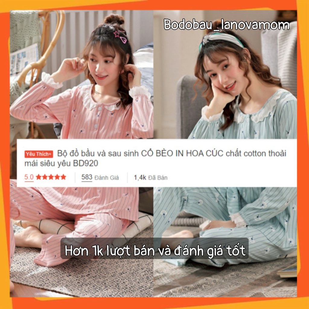 Bộ đồ bầu và sau sinh CỔ BÈO IN HOA CÚC chất cotton thoải mái siêu yêu BD920