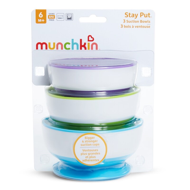 Set 3 chén ăn chống trượt Munchkin cho bé.
