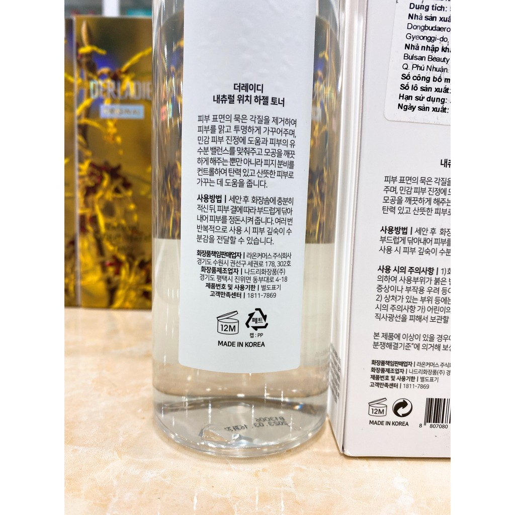 (500ml) Nước Hoa Hồng Chiết Xuất Cây Phỉ Derladie Natural Witch Hazel Toner Hàn Quốc