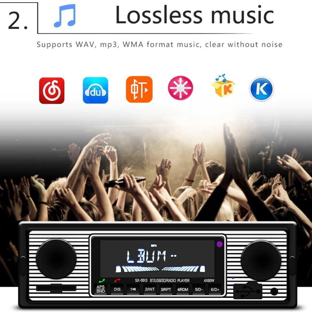 ◈Đài phát thanh xe hơi Bluetooth Máy nghe nhạc MP3 USB AUX FM cổ điển Âm nổi ISO 12V