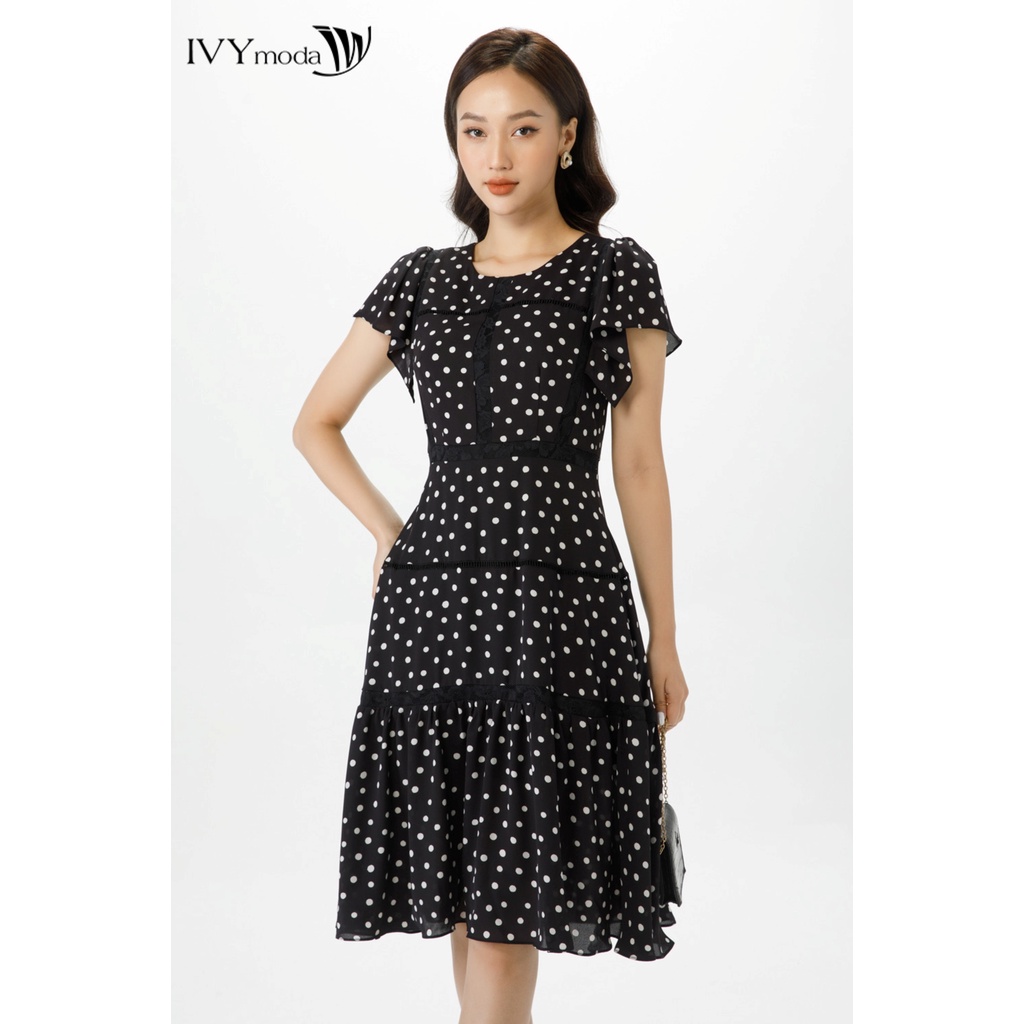 Đầm lụa xòe họa tiết IVY moda MS 48M6677