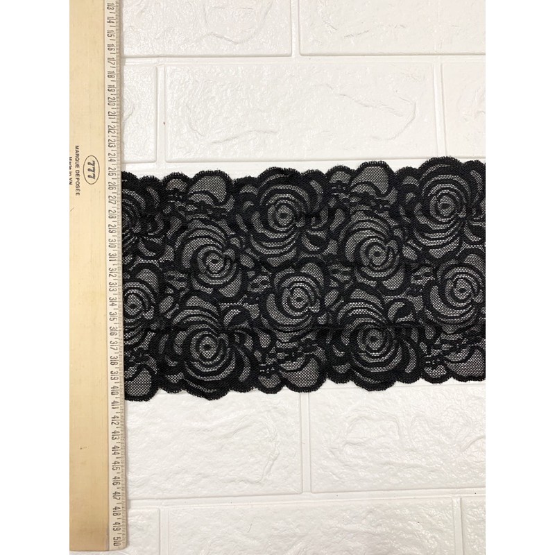 1m Ren thun,ren viền,thun ren bản 16cm mềm mại co giãn màu đen | BigBuy360 - bigbuy360.vn