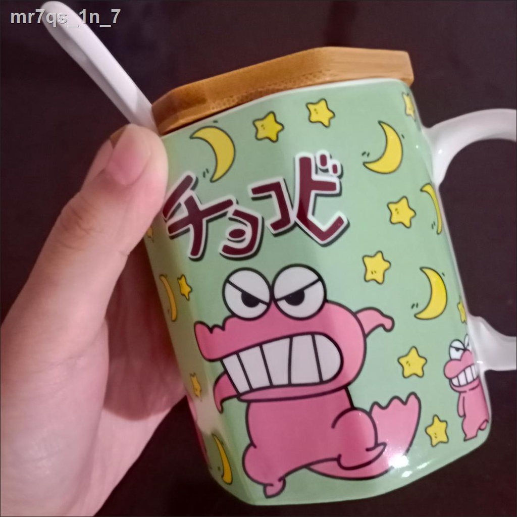﹉ ♘Bút chì màu Nhật Bản cốc sứ shin-chan gấu bánh quy nước phim hoạt hình học sinh dễ thương không cách nhiệt