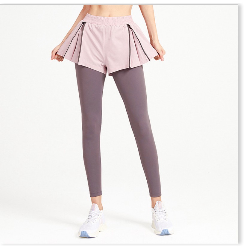 ĐỒ TẬP GYM, YOGA - Quần tập thể dục nữ cạp cao cạp cao bó sát, Thiết kế hai lớp trẻ trung năng động