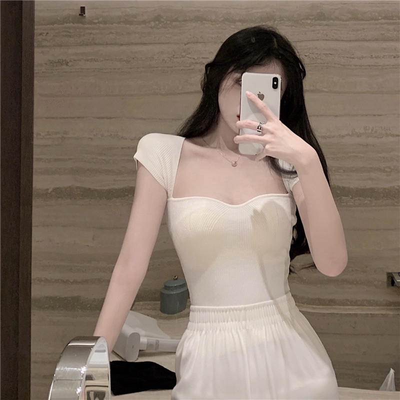 SUXI Áo Sơ Mi Cổ Vuông Màu Trơn Quyến Rũ Trẻ Trung Hợp Thời Trang