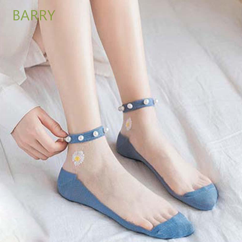 Vớ lưới cổ cao trong suốt đính ngọc trai siêu mỏng co giãn thời trang mùa hè cho nữ