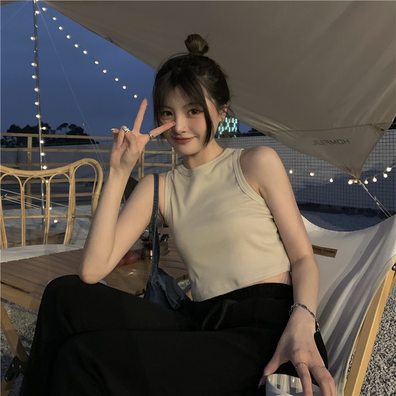 Áo Hai Dây Cổ Tròn Màu Trơn Dáng Ôm Thời Trang Mùa Hè Dành Cho Nữ