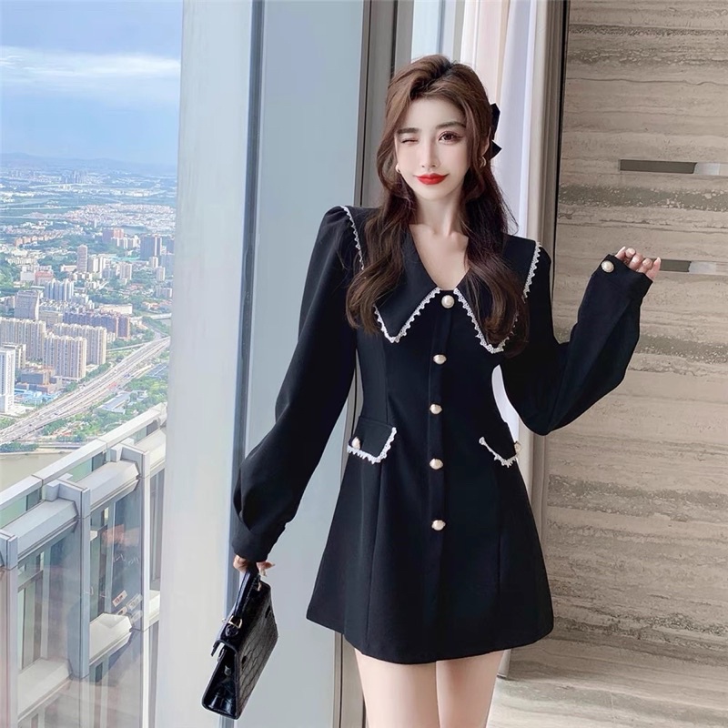 Đầm váy nữ dự tiệc cưới công sở 2 màu hàng thiết kế dáng A  cổ viền thời thượng  - Thời Trang VADA