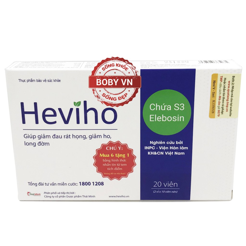 Heviho giúp giảm đau rát họng, giảm ho, long đờm (2 vỉ x 10 viên)