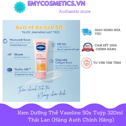 [Hàng auth chính hãng]Sữa Dưỡng Thể Trắng Da Vaseline 50X Tuýp 320ml Thái Lan