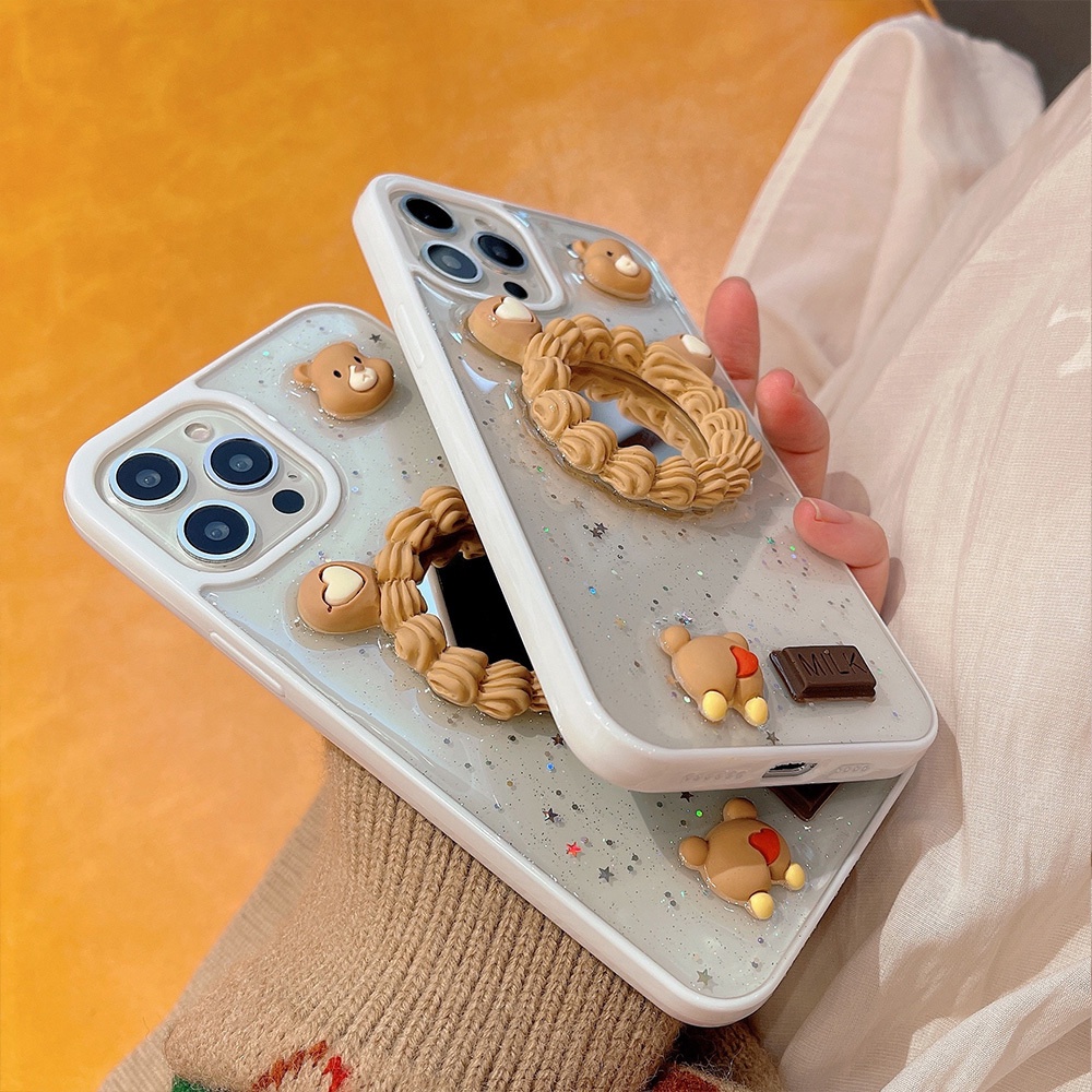 Ốp điện thoại TPU mềm chống sốc phối kim tuyến lấp lánh có gương trang điểm cho 13 12 11 Pro Max X Xs Max XR 8 7 Plus