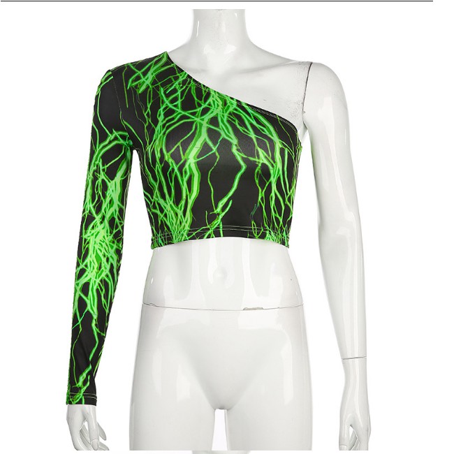 Áo Croptop tay dài ghép lưới màu xanh H127 - Hỉn Hỉn Store