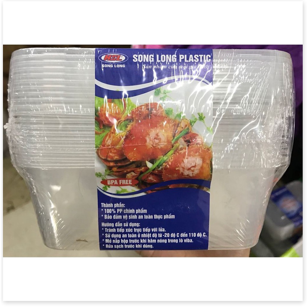 Bộ 50 hộp nhựa vuông 750ml đựng thực phẩm bảo quản trong tủ lạnh, đựng kimchi-Song Long