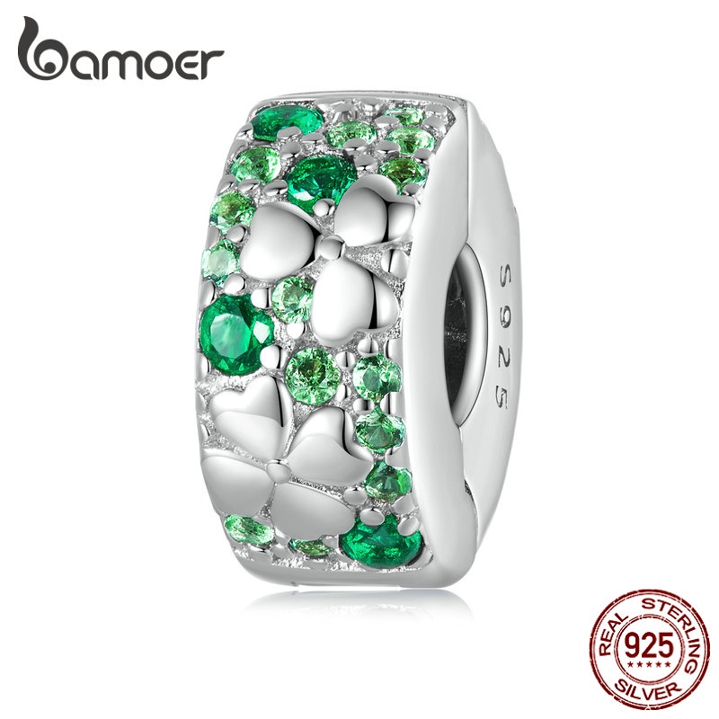 BAMOER Mặt Vòng cổ Bạc 925 Hình Cỏ Bốn Lá Thời Trang DIY
