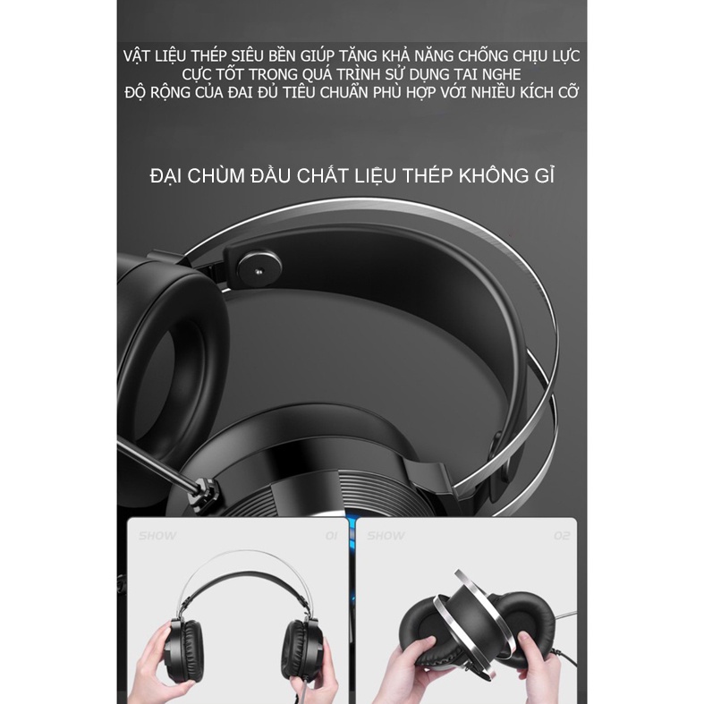 Tai nghe gaming chụp tai MC Q9 cho máy tính điện thoại có mic đèn LED đổi màu siêu đẹp âm thanh HD super Bass