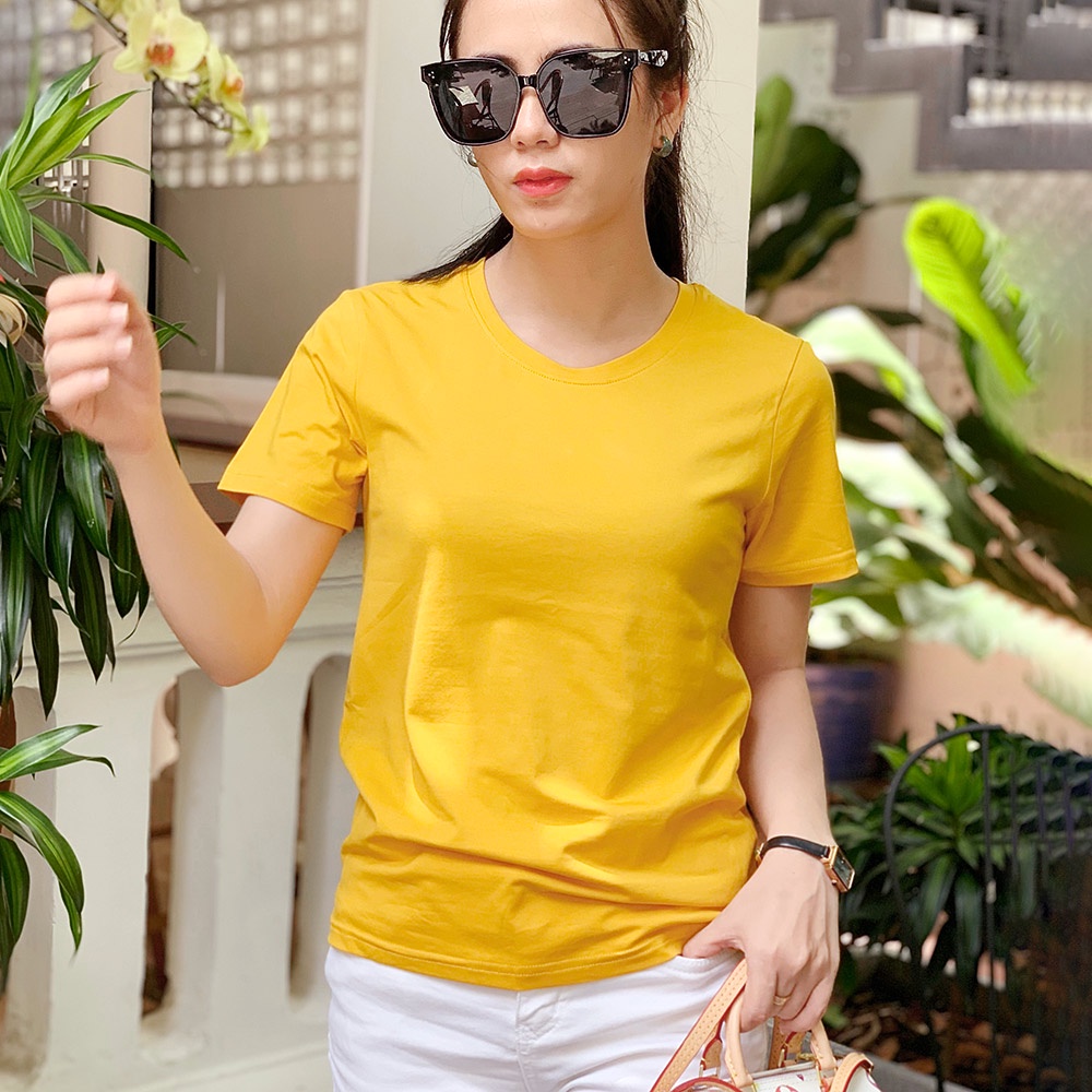 Áo thun nữ trơn cổ tròn TOLI, chất cotton 4 chiều mềm mịn, co dãn, form suông cơ bản [NHIỀU MÀU]