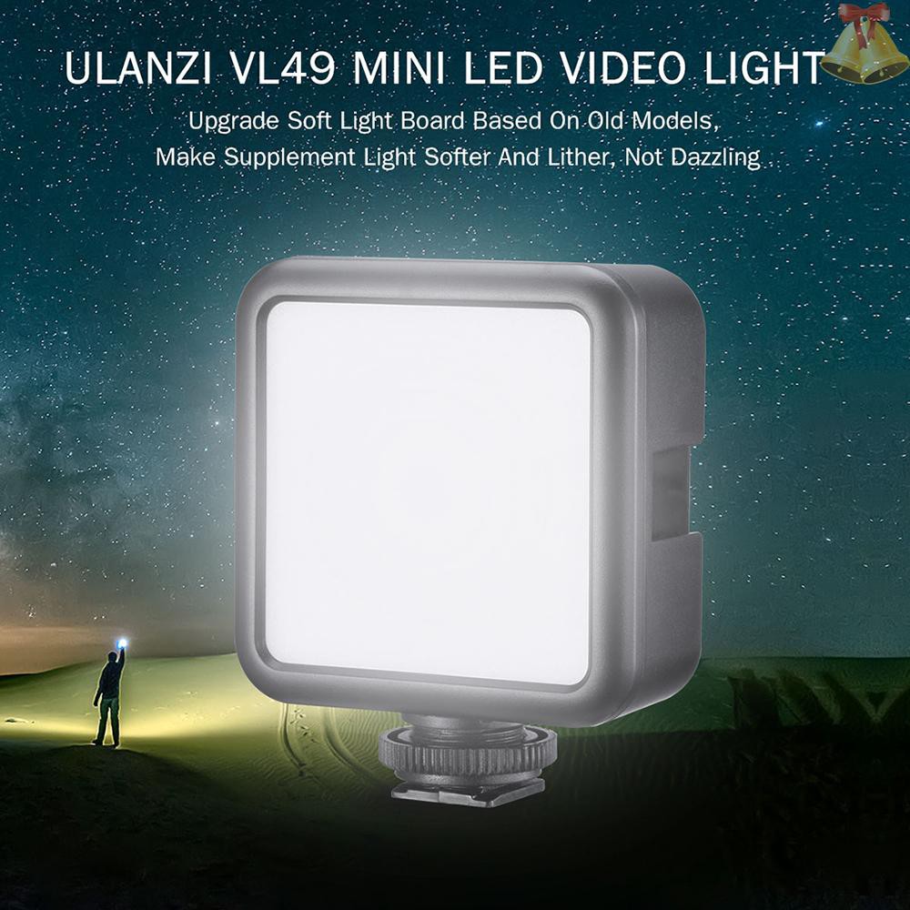ONE ulanzi VL49 Mini LED Video Light Photography Lamp 6W Dimmable 5500K CRI95+ Built-in Rechargeable Lithium Battery with Cold Shoe Mount for Canon Nikon Sony DSLR Camera