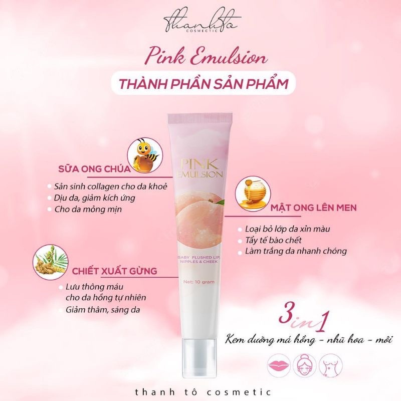 Kem dưỡng má hồng, hồng môi, hồng nhũ hoa Thanh Tô Pink Emulsion 10gr