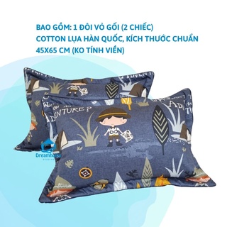 Vỏ gối nằm 45x65 cotton lụa Hàn 1 đôi, áo gối trần bông cao cấp khóa kéo Dreamhomebedding