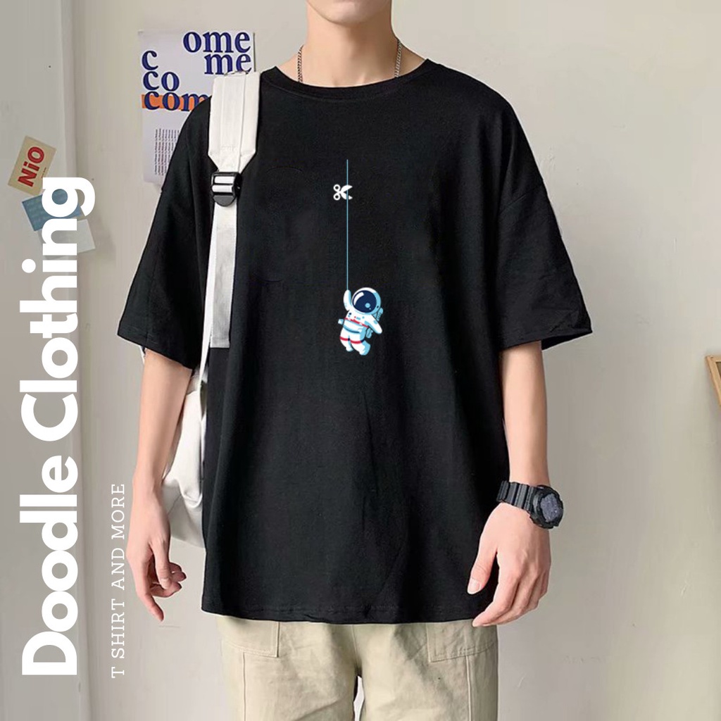 Áo Thun Nam Nữ Tay Lỡ Unisex Phông Trơn Oversize Form Rộng Basic Tee Hình phi hành gia cắt đu dây