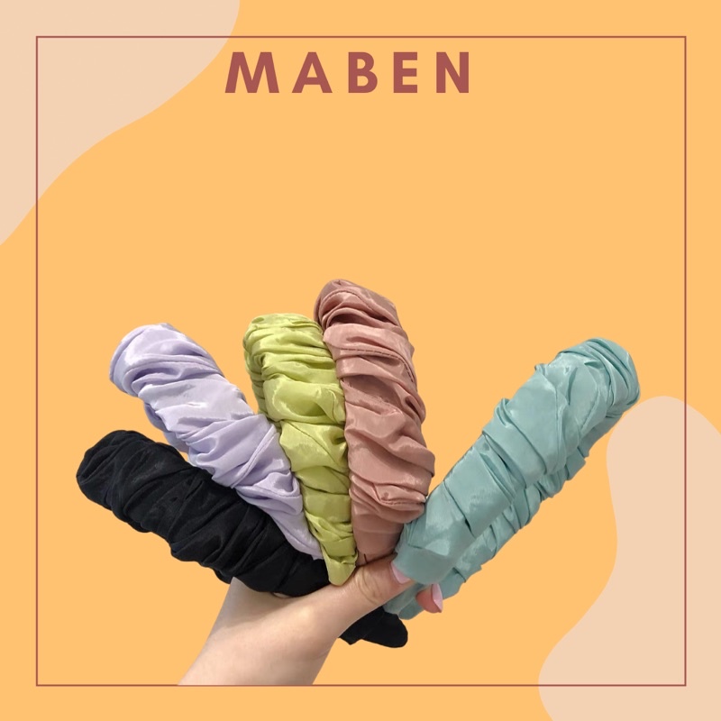 Cài tóc nữ lụa 1 màu nhún - Băng đô tóc trơn màu paste - Maben