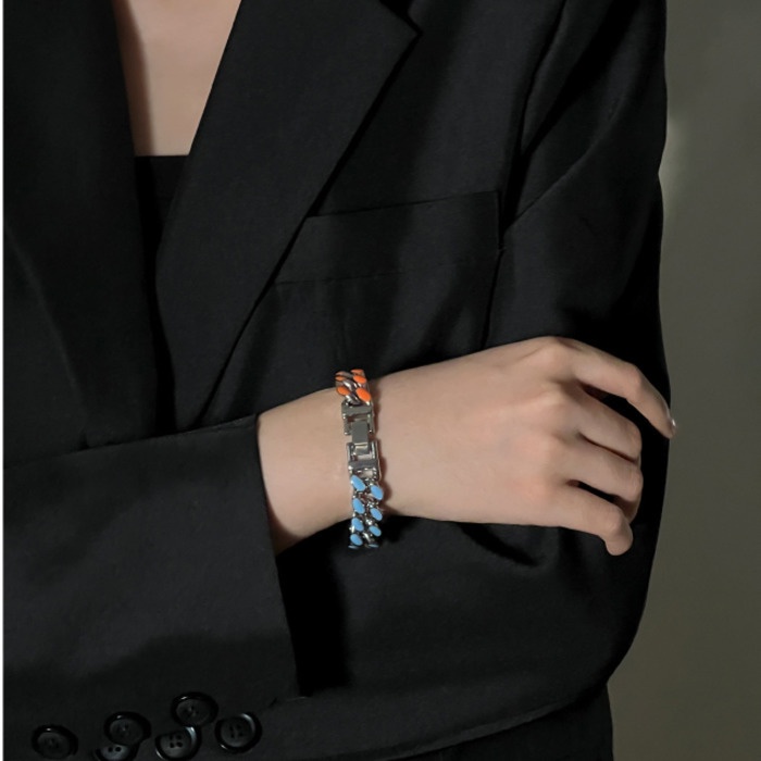 Vòng Tay Cuban Bản Rộng Màu Sắc Cá Tính Phong Cách hip hop Cho Nam Và Nữ