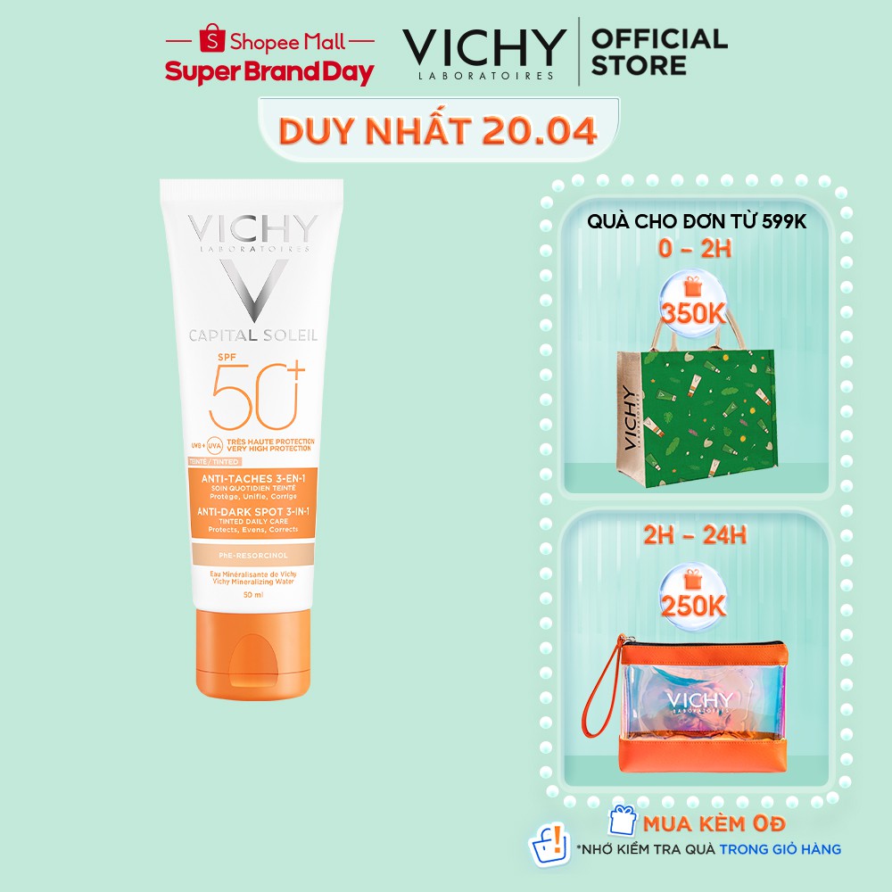 [Mã FMCGMALL -8% đơn 250K] Kem chống nắng giảm thâm nám SPF 50+ Vichy Capital Soleil UVB+UVA Anti Dark Spot 3 in 1 50ml | BigBuy360 - bigbuy360.vn