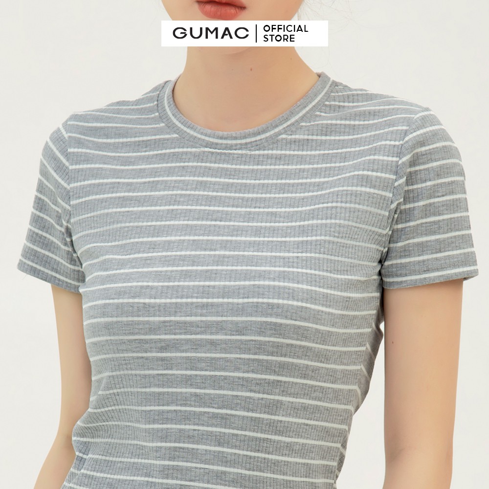 Đầm thun nữ ôm body GUMAC chất liệu sọc ngang, tay ngắn sexy DB303 | BigBuy360 - bigbuy360.vn