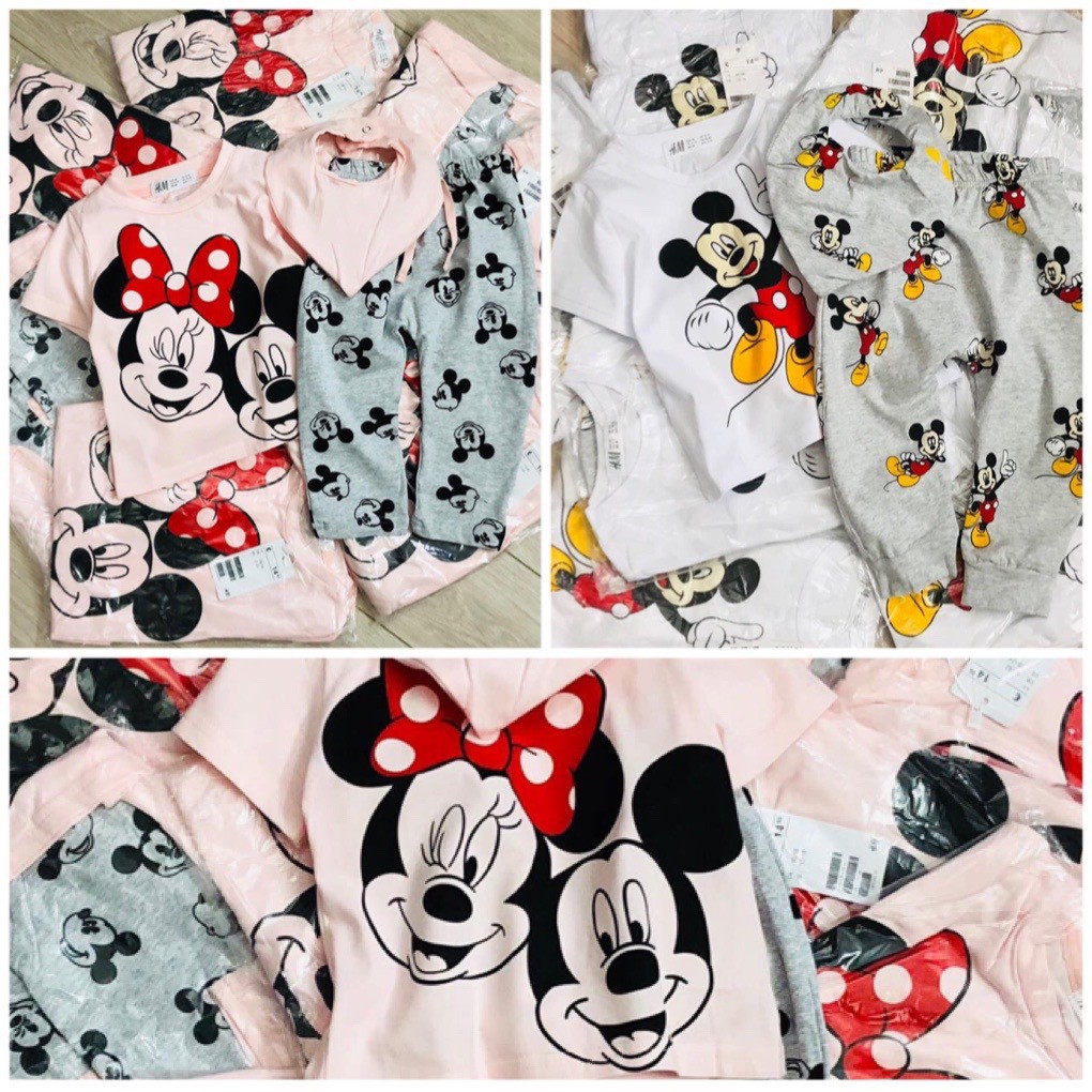 Bộ 3 chi tiết kèm yếm H./M cho bé trai bé gái siêu đẹp, chất cotton mềm size 2-6 tuổi