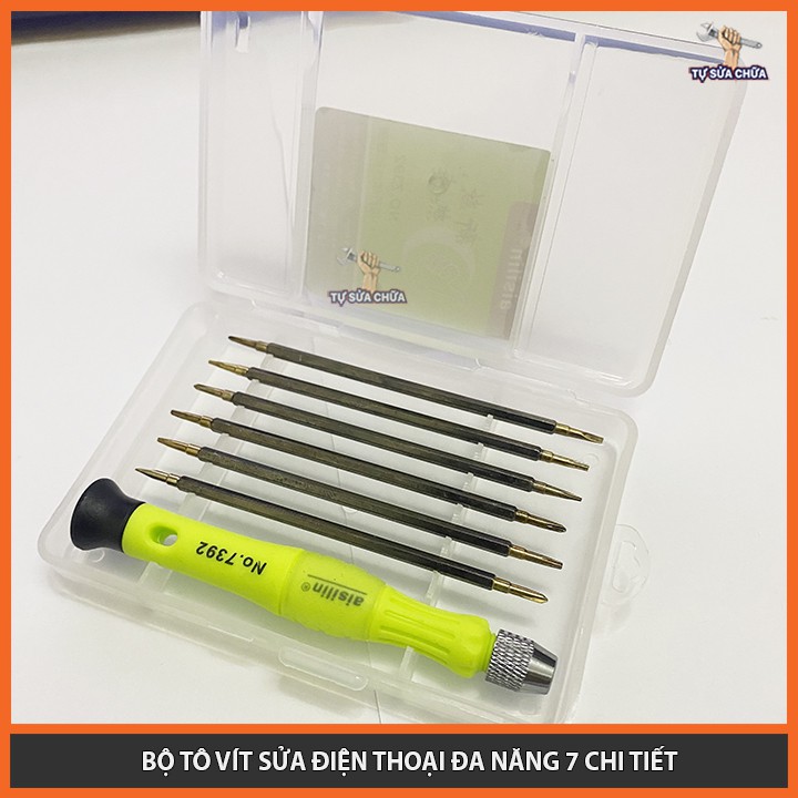 Bộ tô vít mini 7 chi tiết, 12 đầu vít đa năng giá rẻ AISILIN chuyên sửa đồng hồ, điện thoại, kính...