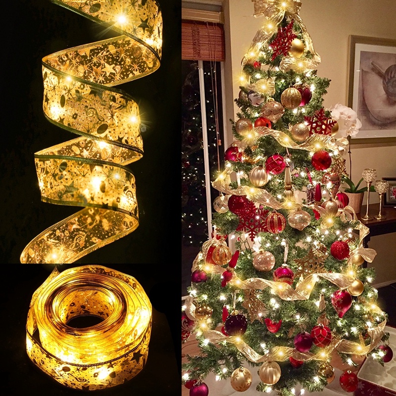 Dây Đèn LED Trang Trí Giáng Sinh Chạy Pin Hình Nơ DIY