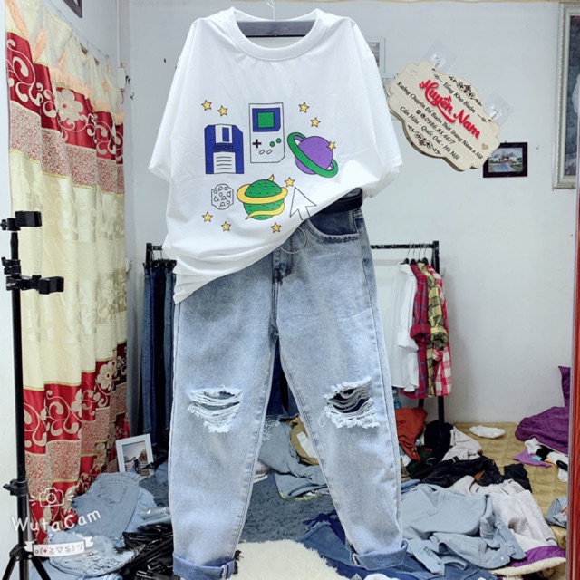 quần baggy rách gối trước và sau cạp cao
